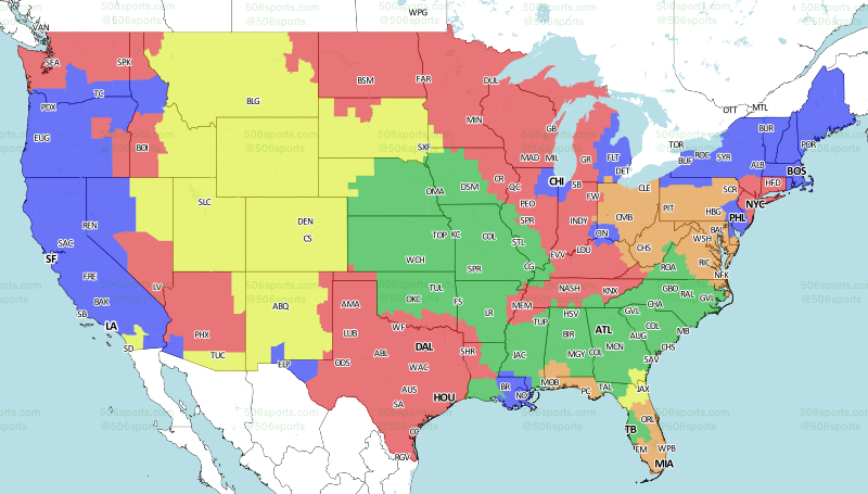 Packers vs. Commanders Week 7 TV Broadcast Map - Acme Packing Company