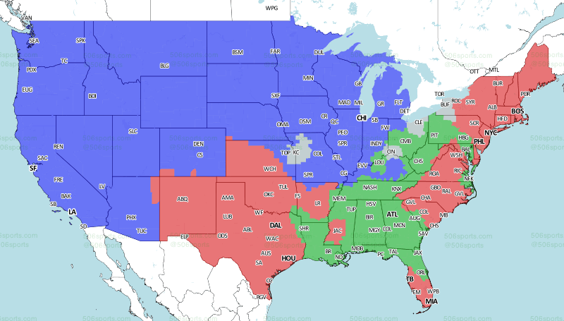 Green Bay @ Detroit Broadcast Map (Packers game in blue) : r/GreenBayPackers