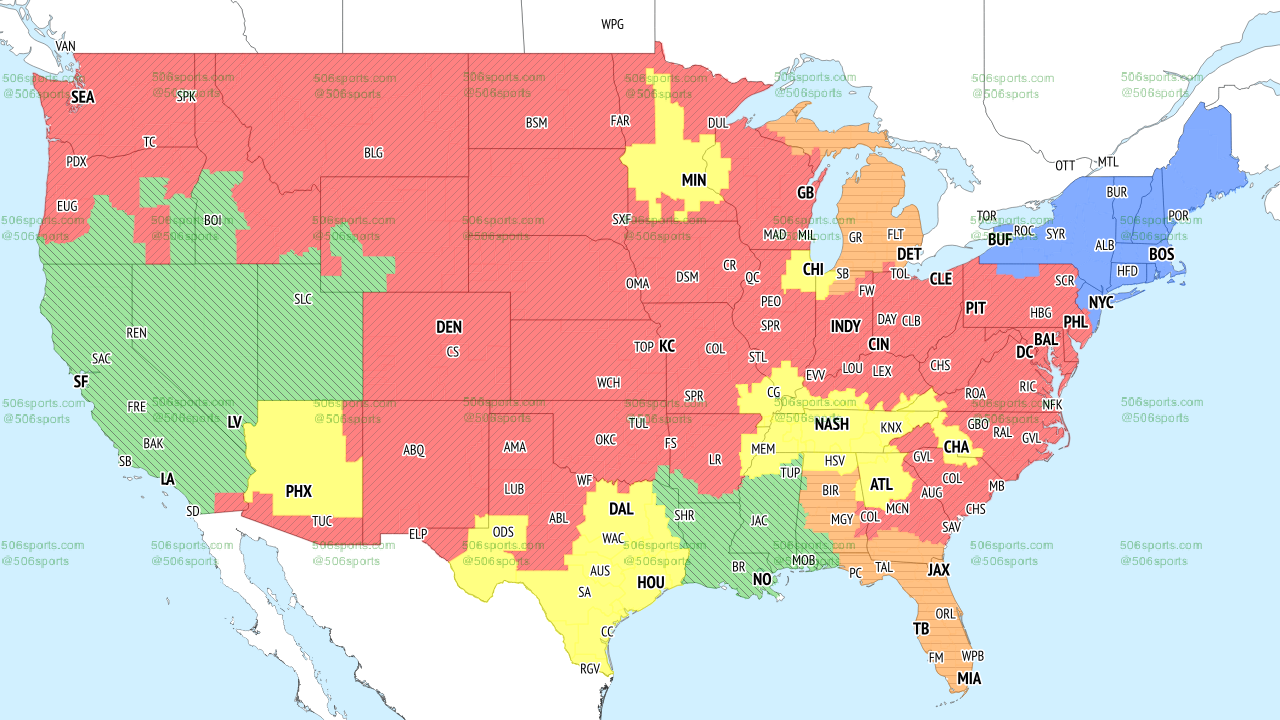 Week 1 NFL Broadcast map. Map on 506sports if interested to see weekly. : r/ nfl