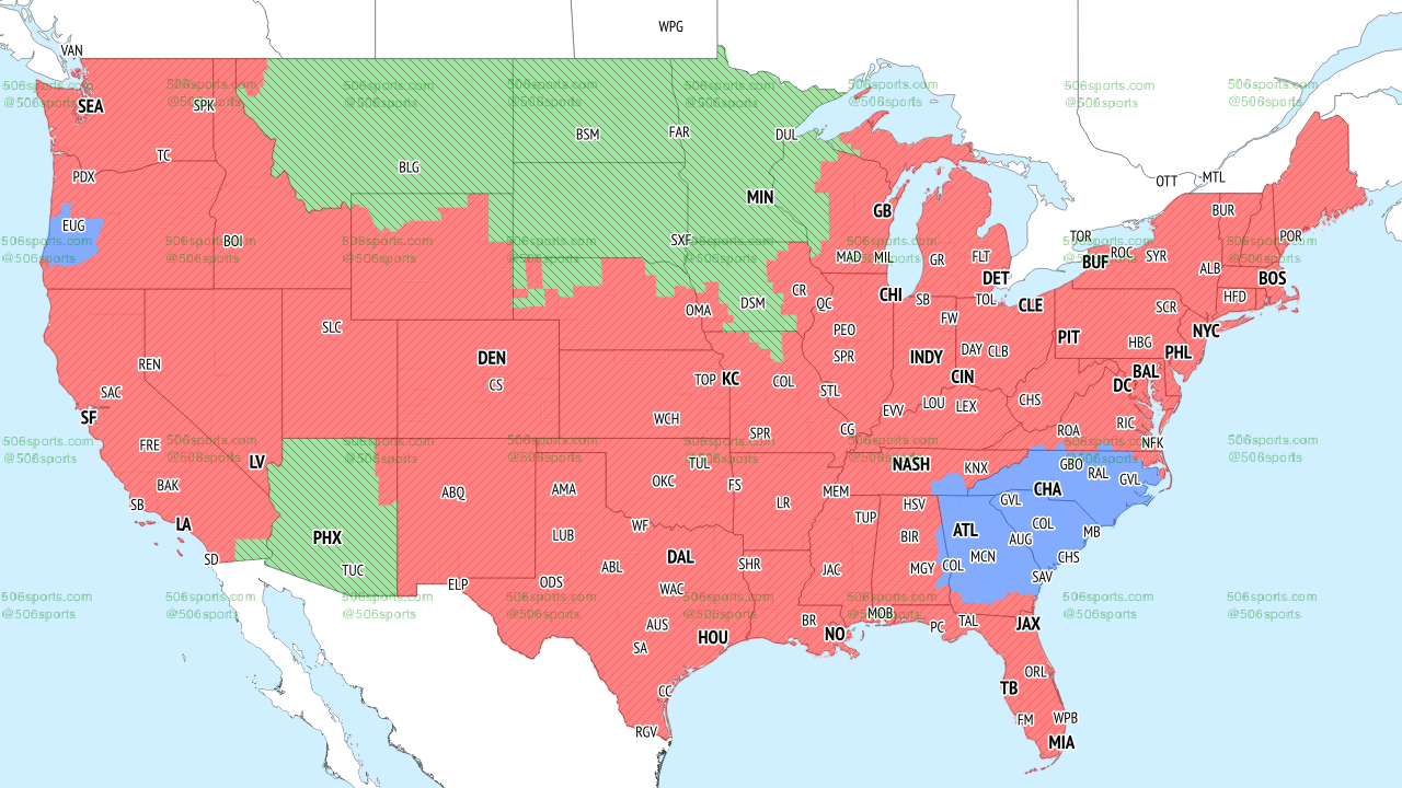 Week 1 NFL Broadcast map. Map on 506sports if interested to see